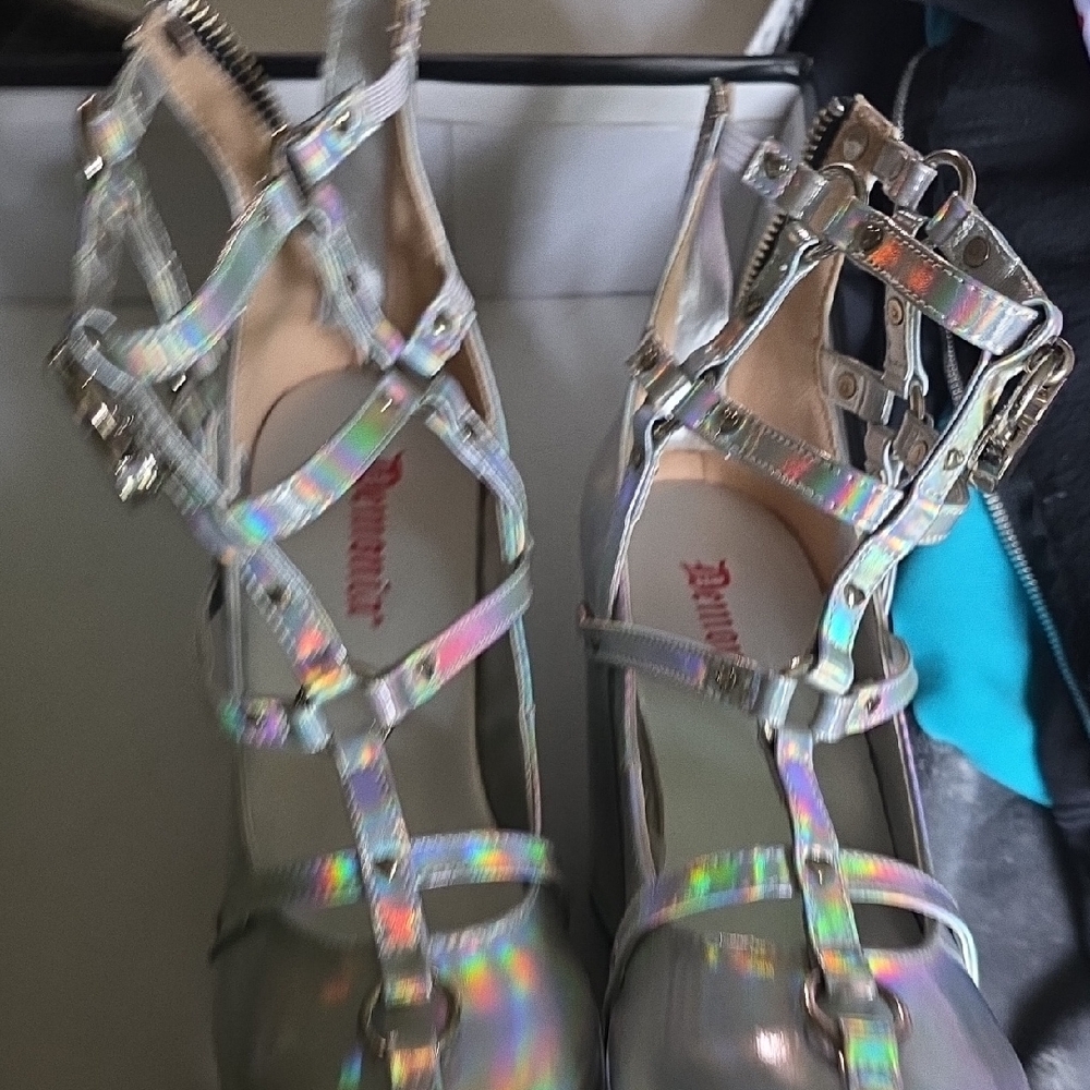 Demonia Iridescent Strappy Heels